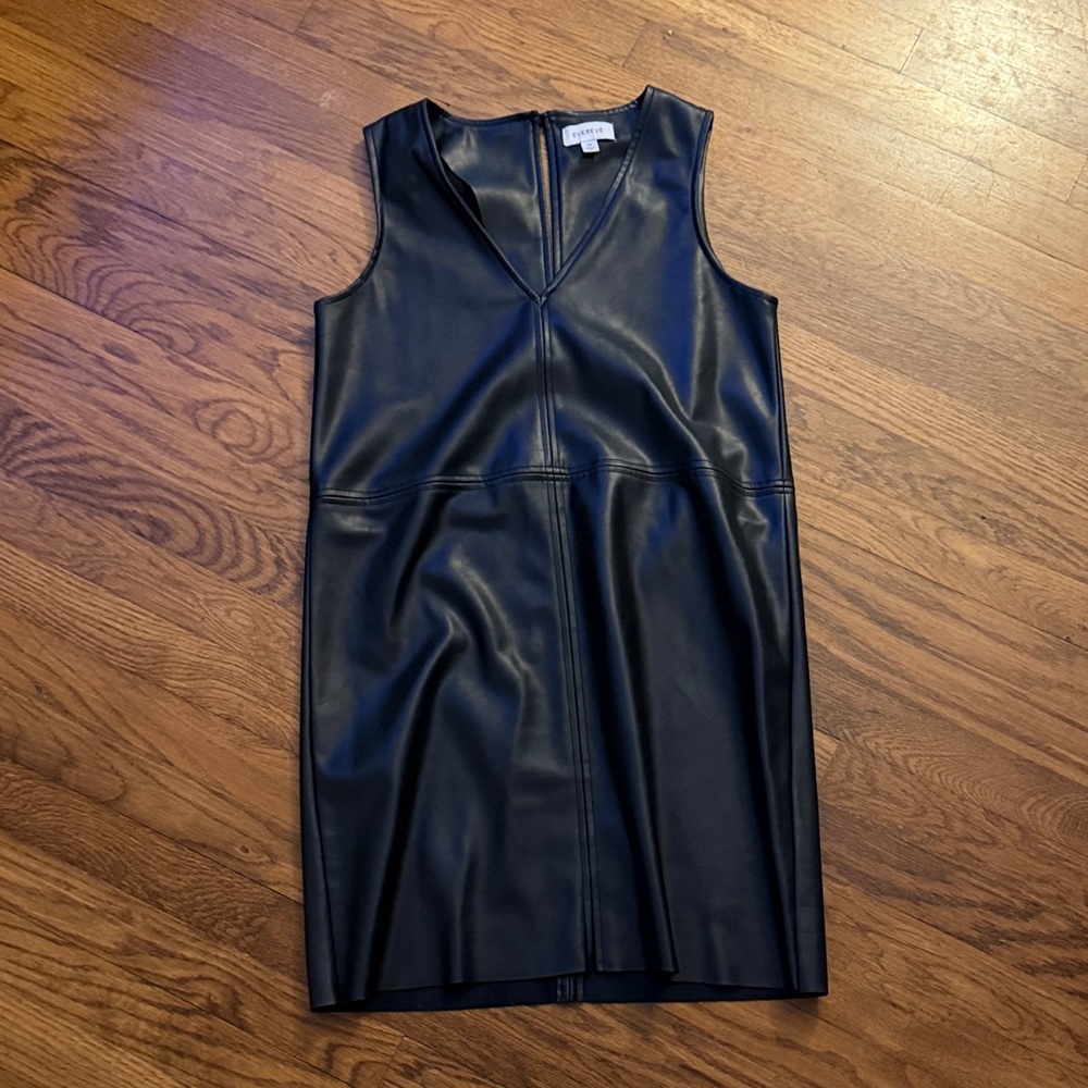 Leather Black Sleeveless Mini Shift Dress XS